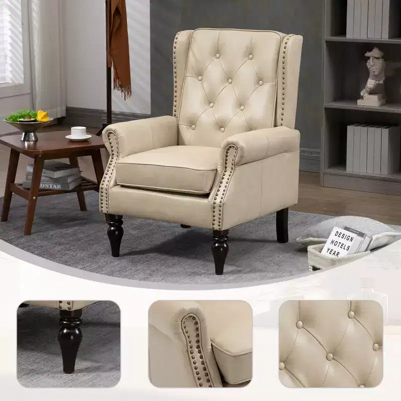 Sillón decorativo con estructura de madera, sillón tapizado, asiento individual — Beige / Negro / Marrón / Marrón oscuro