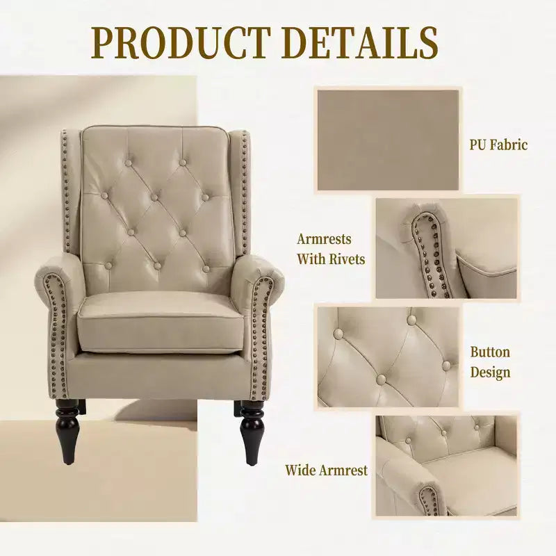 Sillón decorativo con estructura de madera, sillón tapizado, asiento individual — Beige / Negro / Marrón / Marrón oscuro