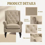 Sillón decorativo con estructura de madera, sillón tapizado, asiento individual — Beige / Negro / Marrón / Marrón oscuro