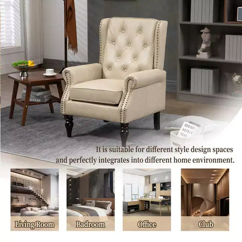 Sillón decorativo con estructura de madera, sillón tapizado, asiento individual — Beige / Negro / Marrón / Marrón oscuro