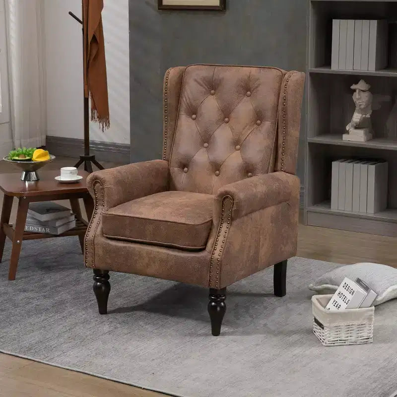 Sillón decorativo con estructura de madera, sillón tapizado, asiento individual — Beige / Negro / Marrón / Marrón oscuro