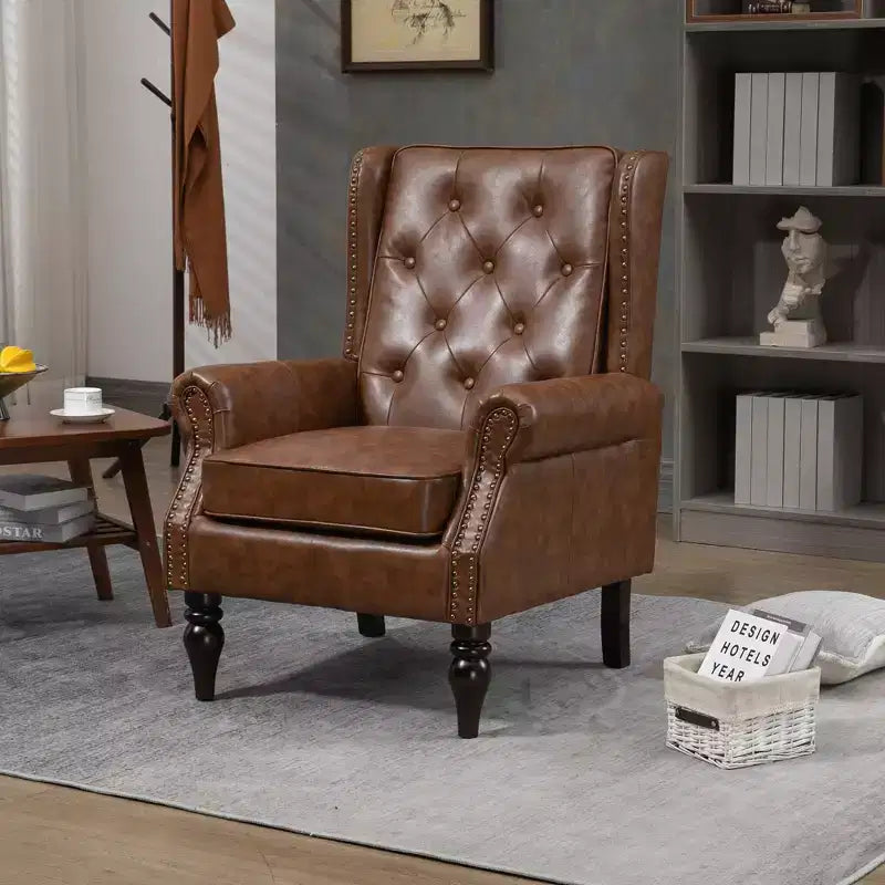 Sillón decorativo con estructura de madera, sillón tapizado, asiento individual — Beige / Negro / Marrón / Marrón oscuro