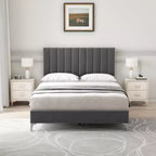 Platform Bed Frame with Adjustable Upholstered Headboard, Heavy Duty Support, Noise Free Wooden Slats, No Box Spring Needed, Easy Assembly, Grey