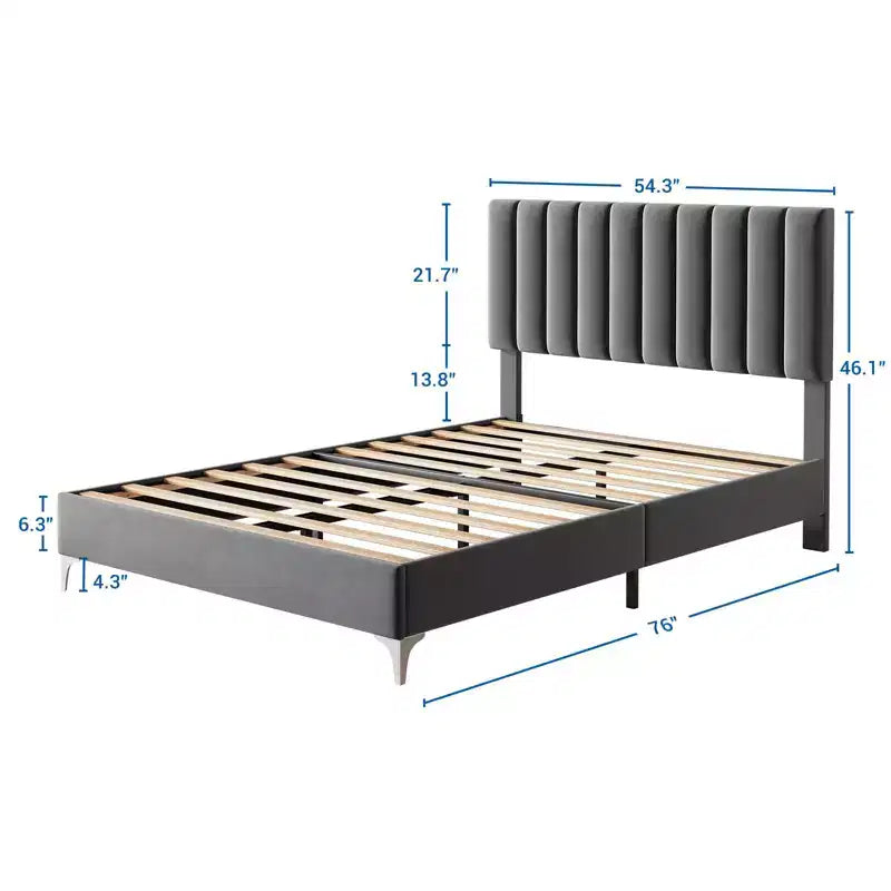 Base de cama tapizada gris con cabecero ajustable – Matrimonial / Queen