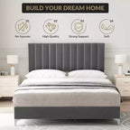Base de cama tapizada gris con cabecero ajustable – Matrimonial / Queen