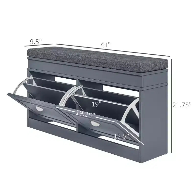 Banco zapatero acolchado (negro/gris/blanco) con 2 cajones – Capacidad para 8 pares