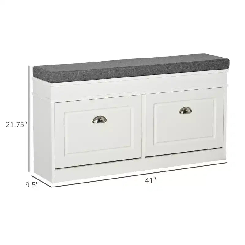 Banco zapatero acolchado (negro/gris/blanco) con 2 cajones – Capacidad para 8 pares