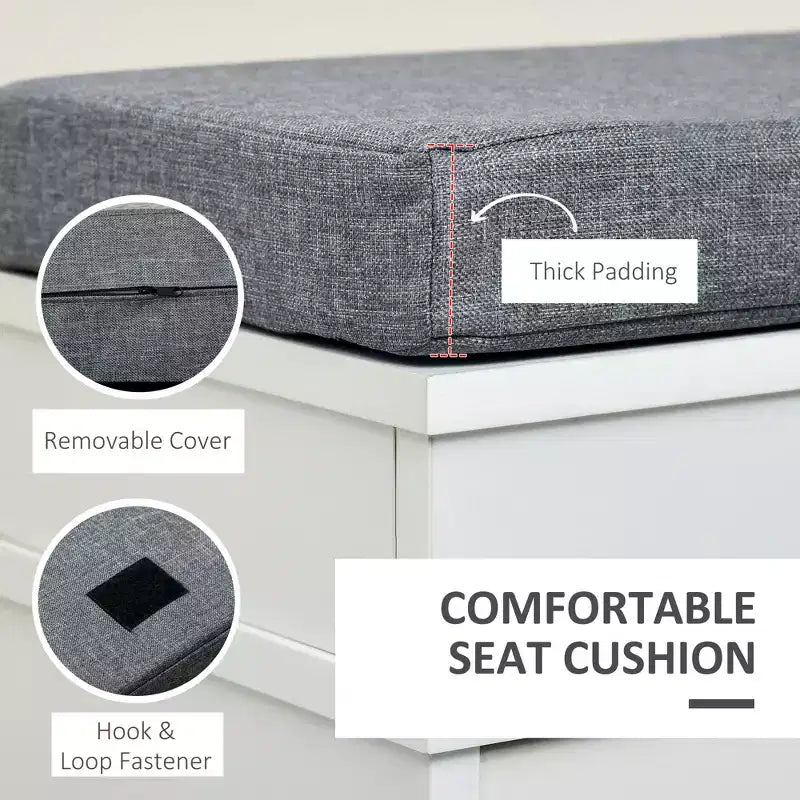 Banco zapatero acolchado (negro/gris/blanco) con 2 cajones – Capacidad para 8 pares