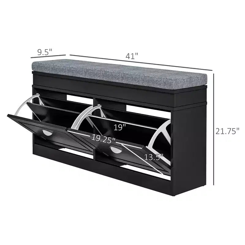 Banco zapatero acolchado (negro/gris/blanco) con 2 cajones – Capacidad para 8 pares
