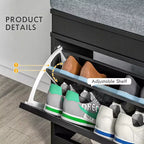 Banco zapatero acolchado (negro/gris/blanco) con 2 cajones – Capacidad para 8 pares