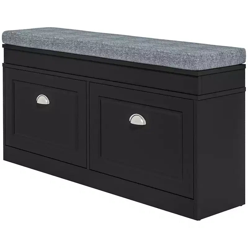Modern Shoe Storage Bench, Entry Way Bench with Cushion, 2 Drawers, Storage Ottoman Bench, Holds 8 Pairs