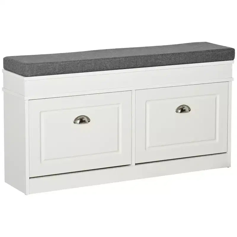 Banco zapatero acolchado (negro/gris/blanco) con 2 cajones – Capacidad para 8 pares