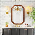 PexFix 24 x 36 Rounded Corner Solid Wood Frame Decorative Mirror Modern Farmhouse Wall Mirror For Bedroom Bathroom Living Room Entryway Brown