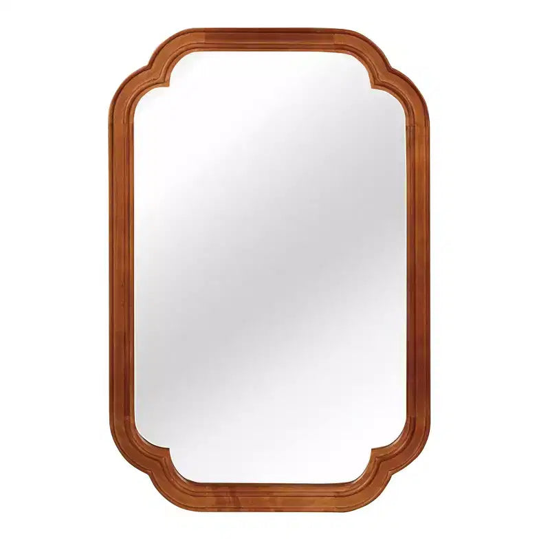Espejo de pared con marco de madera marrón de esquinas redondeadas, 24"x36", individual