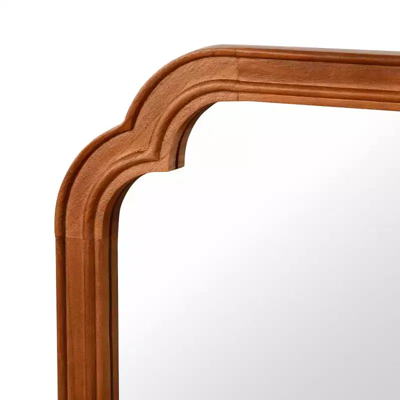 Espejo de pared con marco de madera marrón de esquinas redondeadas, 24"x36", individual