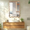 PexFix 24 x 36 Wavy Rectangle Solid Wood Frame Decorative Mirror Modern Farmhouse Wall Mirror For Bedroom Bathroom Living Room Entryway Natural Wood