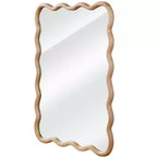 Espejo de pared rectangular ondulado de madera natural, 24"×36", marco de madera maciza