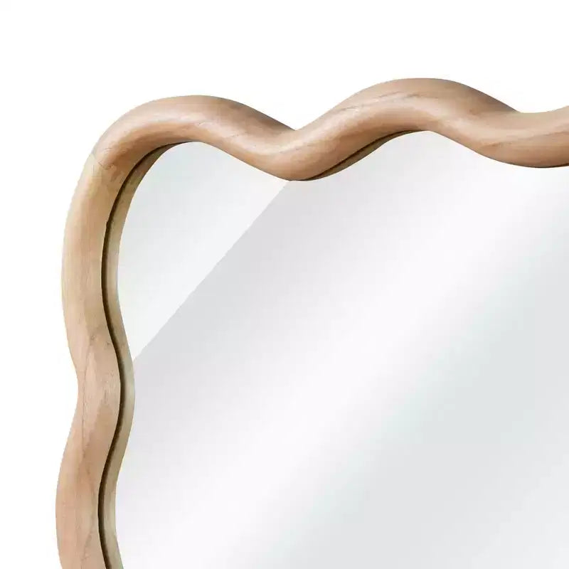Espejo de pared rectangular ondulado de madera natural, 24"×36", marco de madera maciza