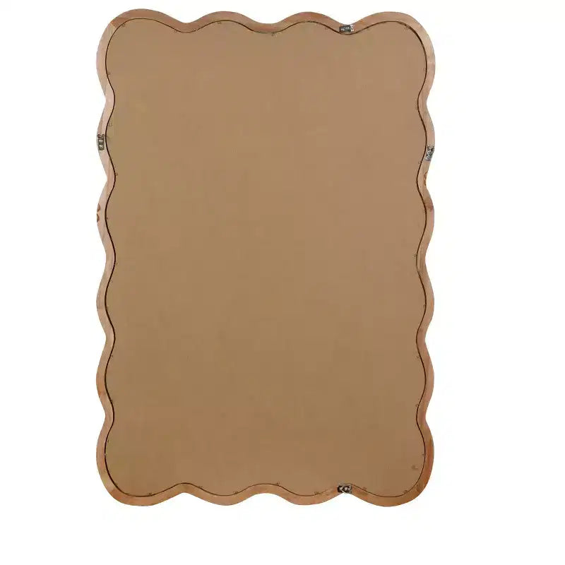 Espejo de pared rectangular ondulado de madera natural, 24"×36", marco de madera maciza