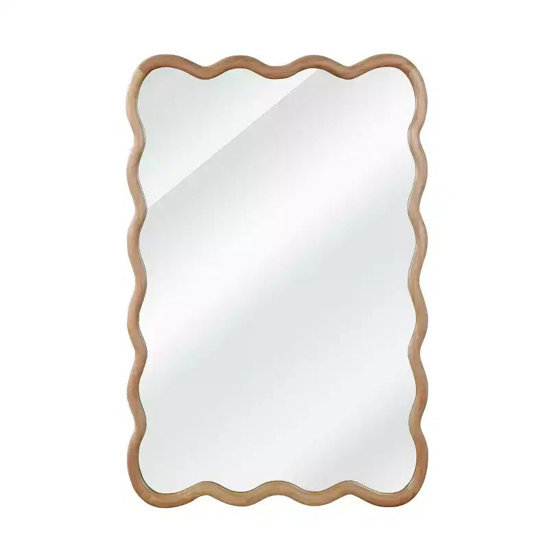 Espejo de pared rectangular ondulado de madera natural, 24"×36", marco de madera maciza