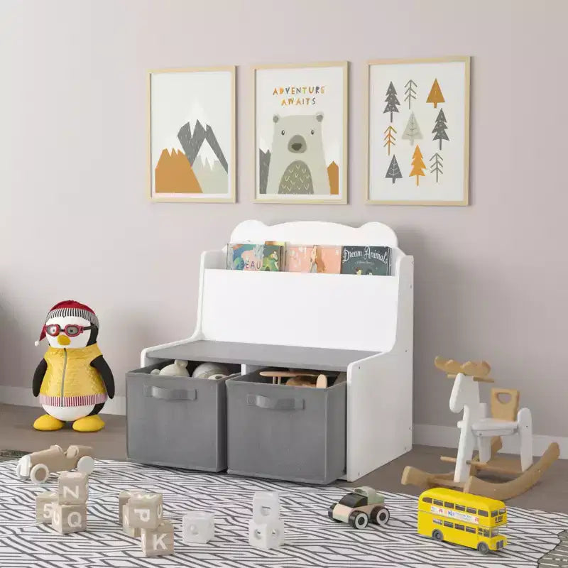 Estantería infantil con forma de oso polar y 2 contenedores de tela