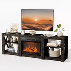 Mueble de TV para Chimenea Rústico Oscuro de Roble Estilo Casa de Campo para TVs de Hasta 80 Pulgadas con Estantes Ajustables