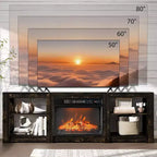 Mueble de TV para Chimenea Rústico Oscuro de Roble Estilo Casa de Campo para TVs de Hasta 80 Pulgadas con Estantes Ajustables