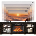 Mueble de TV para Chimenea Rústico Oscuro de Roble Estilo Casa de Campo para TVs de Hasta 80 Pulgadas con Estantes Ajustables