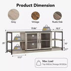 Mueble de TV de malla de color retro gris/roble oscuro para televisores de más de 65 pulgadas
