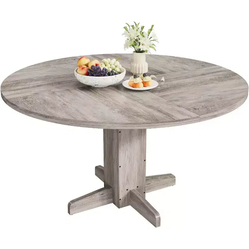 Mesa de comedor rústica redonda de 47 pulgadas en negro/gris/nogal para 4 personas