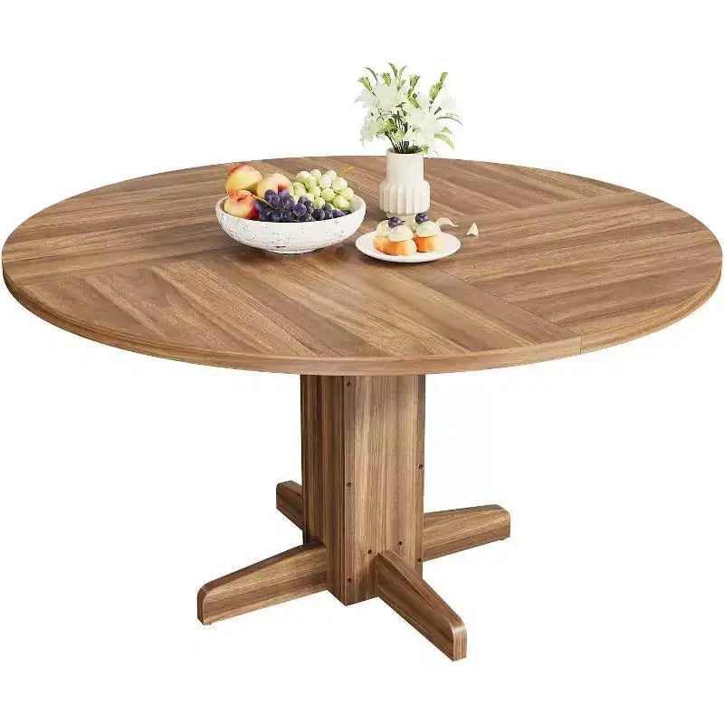 Mesa de comedor rústica redonda de 47 pulgadas en negro/gris/nogal para 4 personas