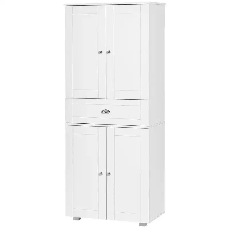 Alacena de cocina blanca de 5 estantes con 4 puertas y 1 cajón