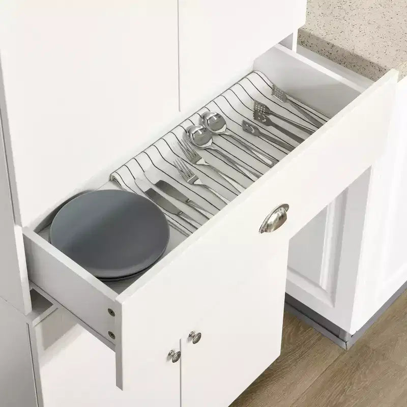 Alacena de cocina blanca de 5 estantes con 4 puertas y 1 cajón