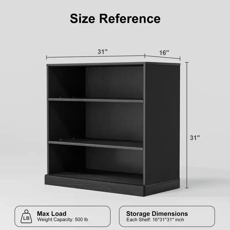 Estantería de Almacenamiento de Madera sin Puertas Negra, 2 Estantes, Montaje para 1 Persona