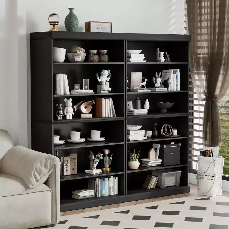 Estantería de Almacenamiento de Madera sin Puertas Negra, 2 Estantes, Montaje para 1 Persona