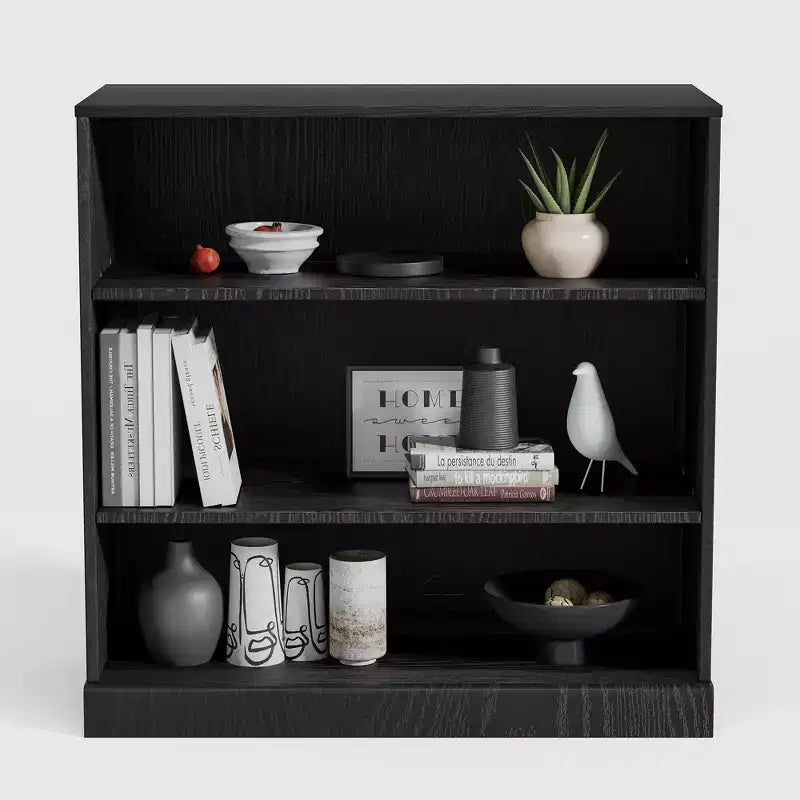 Estantería de Almacenamiento de Madera sin Puertas Negra, 2 Estantes, Montaje para 1 Persona
