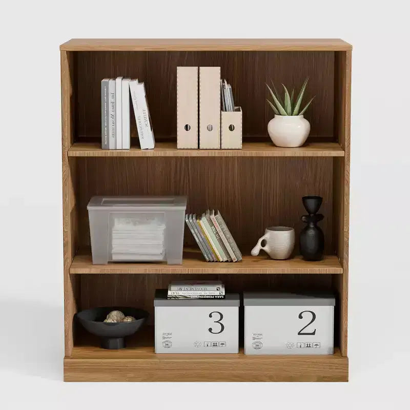 Mueble de almacenamiento abierto de madera natural con 3 compartimentos y estantes ajustables