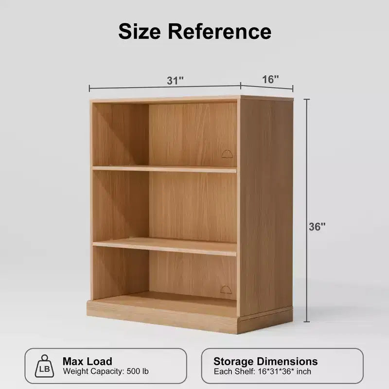 Mueble de almacenamiento abierto de madera natural con 3 compartimentos y estantes ajustables