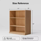 Mueble de almacenamiento abierto de madera natural con 3 compartimentos y estantes ajustables