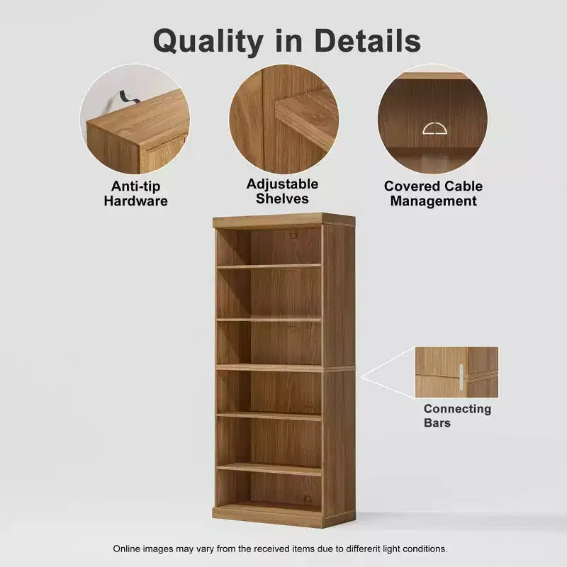 Mueble de almacenamiento abierto de madera natural con 3 compartimentos y estantes ajustables