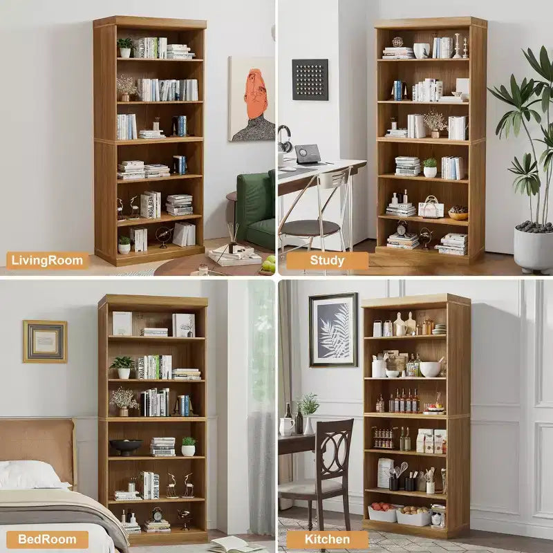 Mueble de almacenamiento abierto de madera natural con 3 compartimentos y estantes ajustables