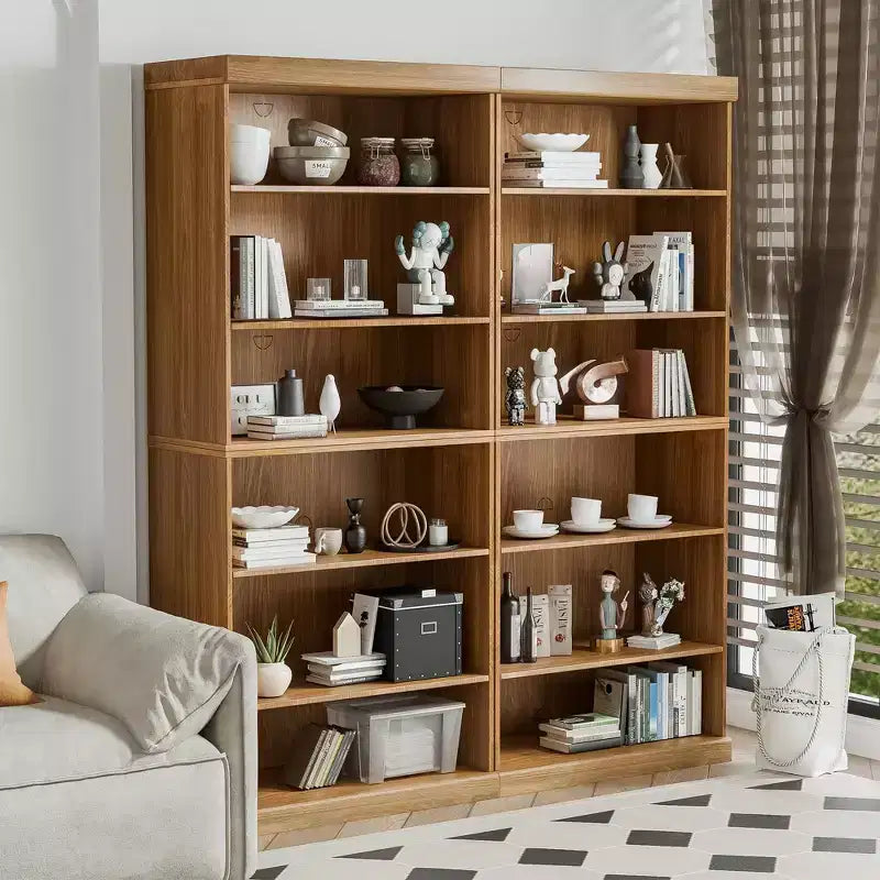 Mueble de almacenamiento abierto de madera natural con 3 compartimentos y estantes ajustables