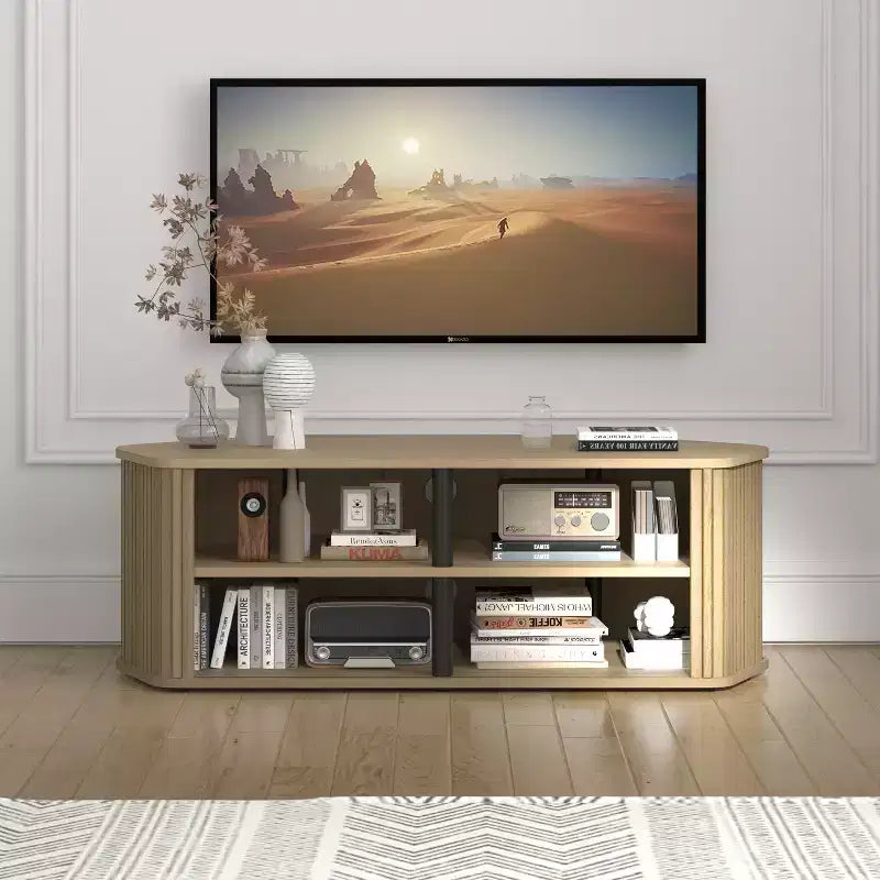 Mueble de TV esquinero de roble negro/roble Oslo/pergamino/nogal real con puertas estriadas, apto para televisores de hasta 50 pulgadas
