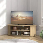 Mueble de TV esquinero de roble negro/roble Oslo/pergamino/nogal real con puertas estriadas, apto para televisores de hasta 50 pulgadas