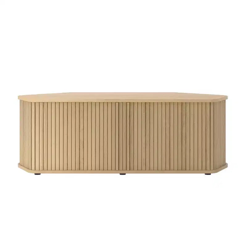 Mueble de TV esquinero de roble negro/roble Oslo/pergamino/nogal real con puertas estriadas, apto para televisores de hasta 50 pulgadas