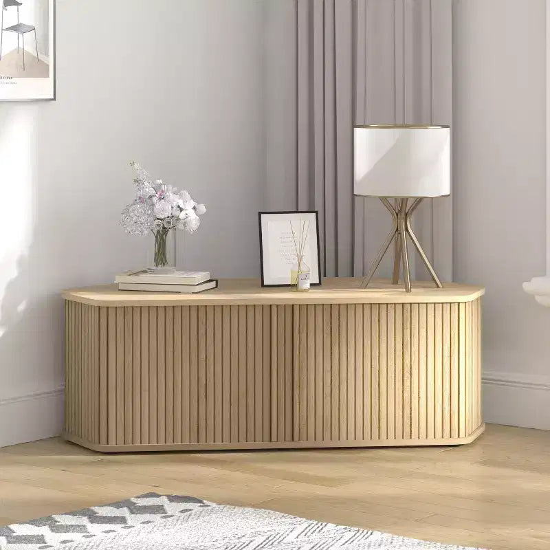 Mueble de TV esquinero de roble negro/roble Oslo/pergamino/nogal real con puertas estriadas, apto para televisores de hasta 50 pulgadas