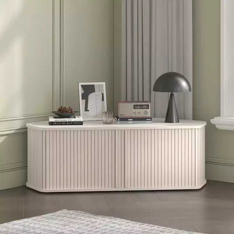 Mueble de TV esquinero de roble negro/roble Oslo/pergamino/nogal real con puertas estriadas, apto para televisores de hasta 50 pulgadas