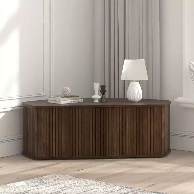 Mueble de TV esquinero de roble negro/roble Oslo/pergamino/nogal real con puertas estriadas, apto para televisores de hasta 50 pulgadas