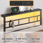 Base de cama de plataforma doble de metal negro con luces LED, cabecero y estación de carga