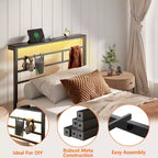 Base de cama de plataforma doble de metal negro con luces LED, cabecero y estación de carga